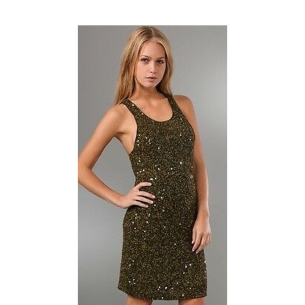 Alice + Olivia Safari Green Tank Sequin Dress